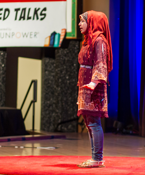 Student giving TED talk during TEDxKids@ElCajon 2017